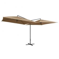 Parasol d'extérieur double avec mât en acier 250 x 250 cm taupe 02_0008420