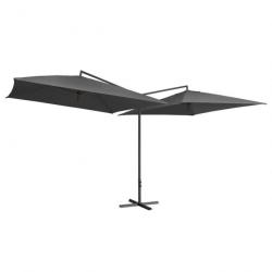 Parasol d'extérieur double avec mât en acier 250 x 250 cm anthracite 02_0008415