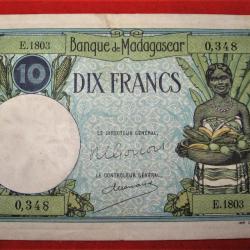 10 francs banque de Madagascar 1937-1947 ttb