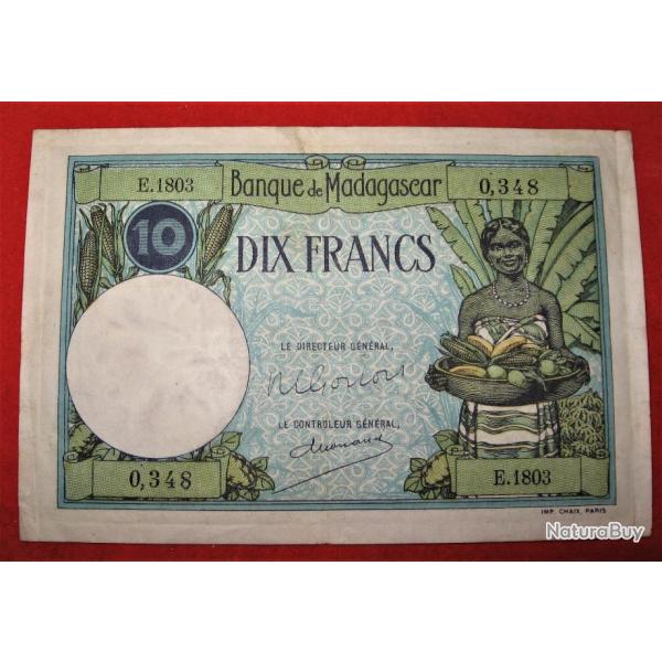 10 francs banque de Madagascar 1937-1947 ttb