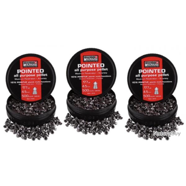 Swiss Arms- 3X Bote de 500 plombs pointus