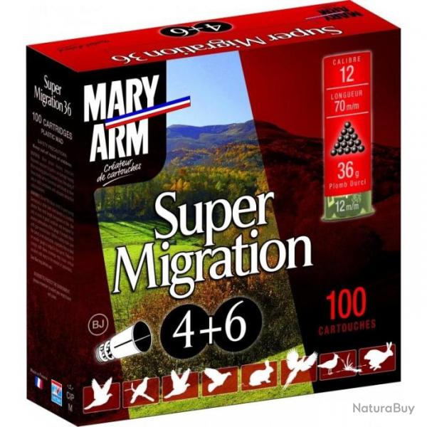 Cartouches Mary Arm Super Migration 36g BJ plomb n4+6 - Cal.12 x1 boite