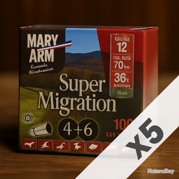 Cartouches Cal.12 Mary Arm Super Migration 36g BJ plomb n4+6 - 500 Cartouches - PROMOTION