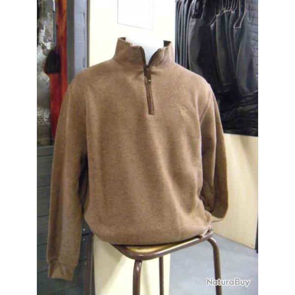 SWEAT COL ZIPPE + COUDES CAMEL LOVERGREEN , T:XL.