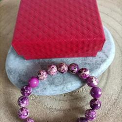 Bracelet en pierre naturelle Jaspe impérial perles 10 mm Réf : 214 avec écrin ( Promo de Noel )