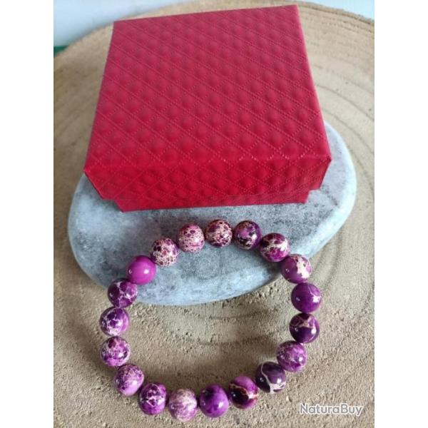 Bracelet en pierre naturelle Jaspe imprial perles 10 mm Rf : 214 avec crin ( Promo de Noel )