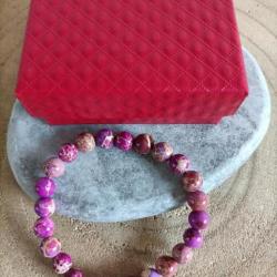 Bracelet en pierre naturelle Jaspe impérial perles 8 mm Réf : 212 avec écrin ( Promo de Noel )