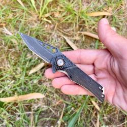 Petit couteau pliant de poche acier damas noir collection camping