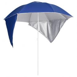 Parasol mobilier de jardin de plage avec parois latérales 215 cm bleu 02_0008379