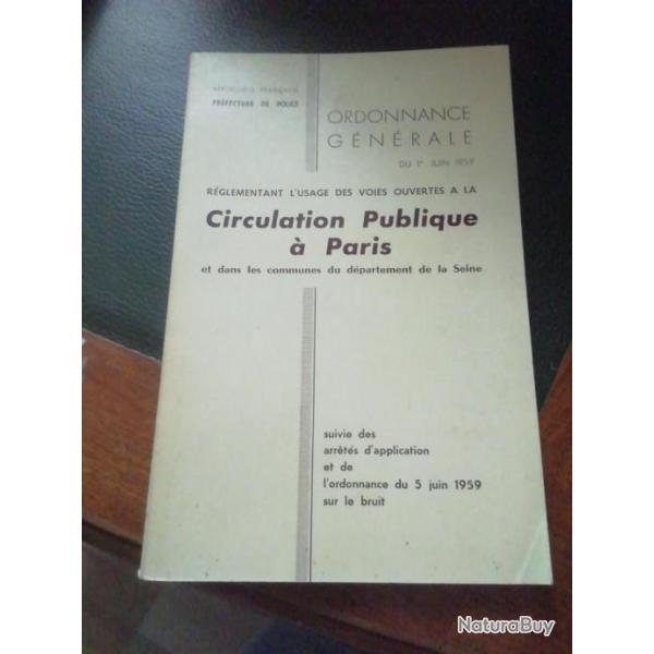 Circulation  Paris - Ordonnance de Juin 1959 -Voirie -Rues