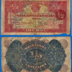 Mozambique 1/2 Libra Sterling 1919 Livre Cancelado Beira Colonie Billet Portugal
