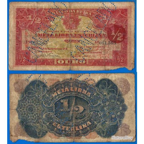 Mozambique 1/2 Libra Sterling 1919 Livre Cancelado Beira Colonie Billet Portugal