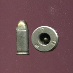 9 x 20 mm Browning Long - RARE inerte de manipulation nickel&eacute;e - marquage F N *