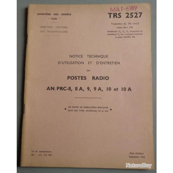 TRS 2527 postes radio AN PRC 8,9 et 10 de  mars 1959