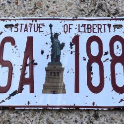 plaque tôle NEW YORK STATUE OF LIBERTY USA 1884 15X31cm Immatriculation US