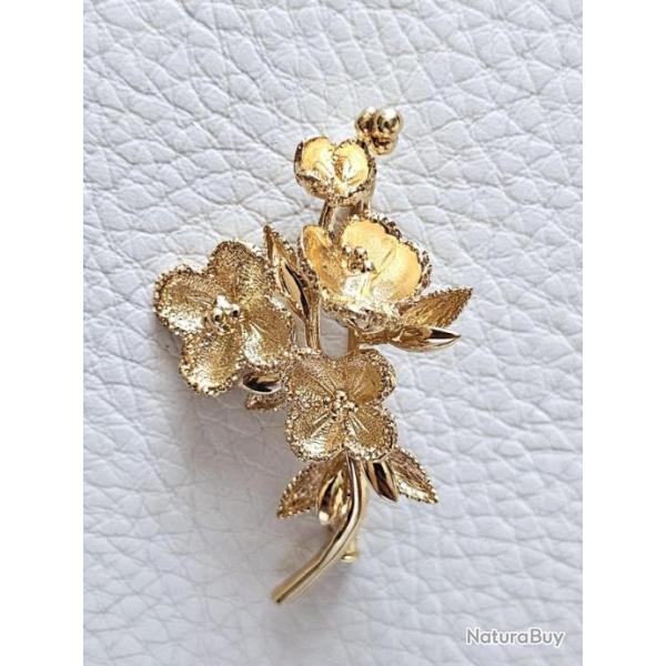 Magnifique broche ancienne en or massif 18 carats - fleur - accessoire sac