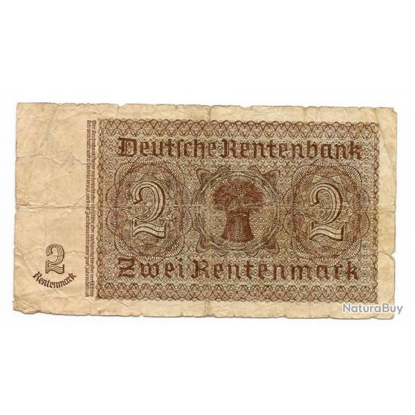 WW2/PREWAR ALLEMAGNE BILLET MONTAIRE ALLEMAND " 2 RENTENMARK " DE 1937