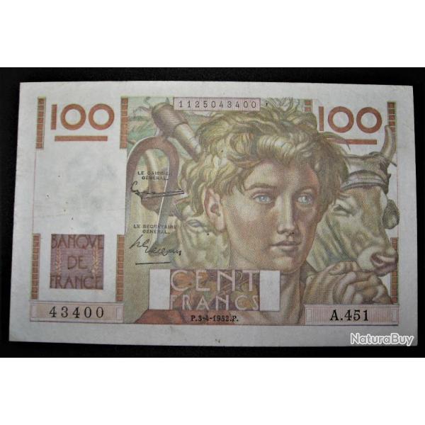 100 FRANCS  Jeune Paysan du 3-4-1952 ttb+