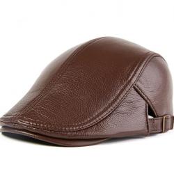 !!! LIVRAISON OFFERTE !!! Béret chapeau casquette cuir véritable marron réf 678