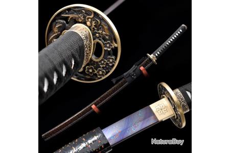 Authentique sabre japonais en Acier Damas. Katana Forgé à la Main