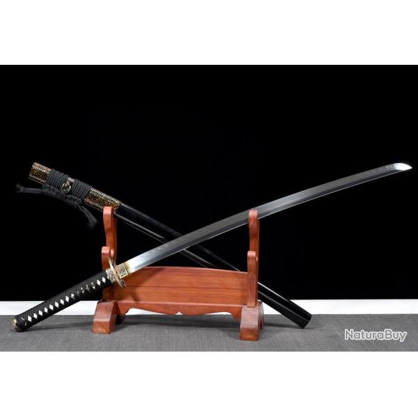Vritable katana japonais en acier 1095, vrai hamon, tsuba dragon