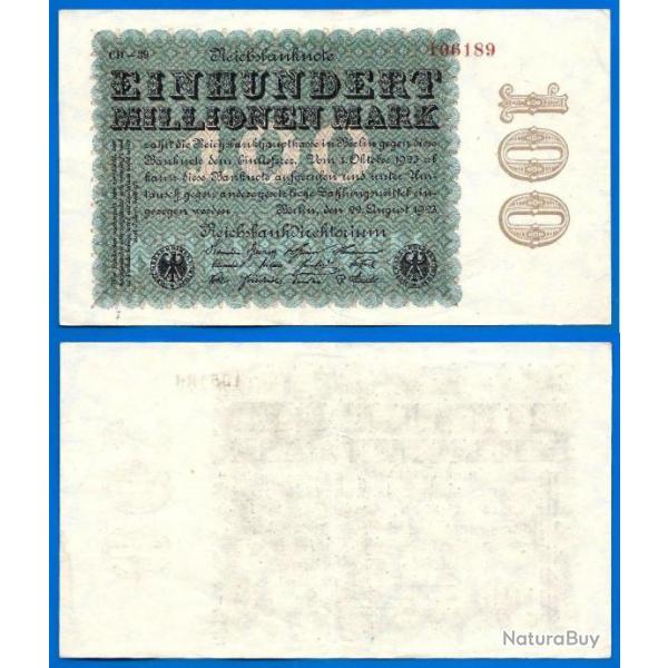 Allemagne 100000000 Mark 1923 100 Millions Marks Reichsbanknote Billet
