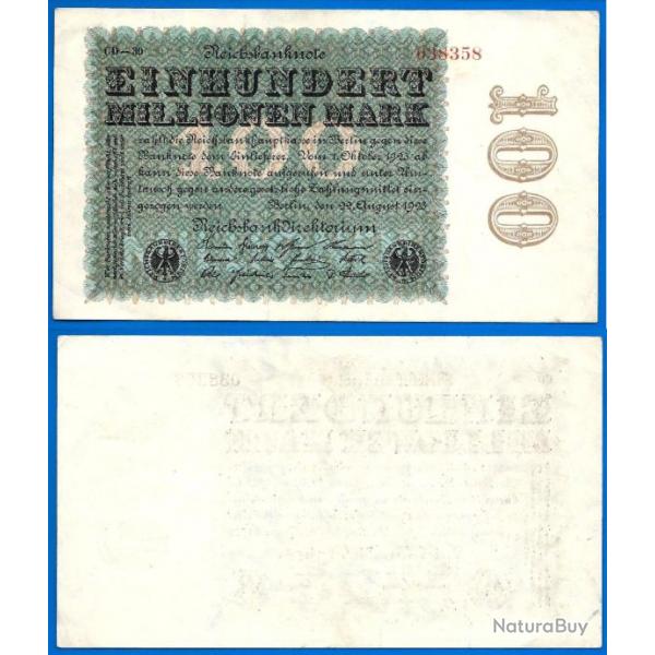 Allemagne 100000000 Mark 1923 100 Millions Marks Reichsbanknote Billet