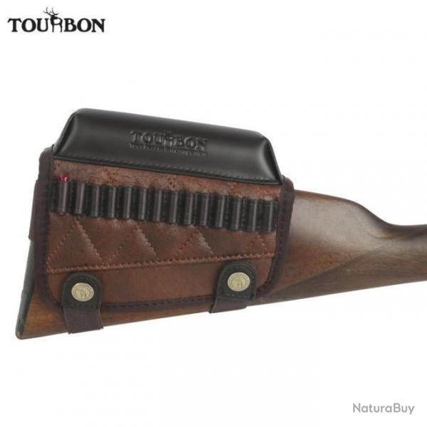 Busc Pochette Repos de Joue TOURBON + Cartouchire 14 Balles 22 LR - 17 HMR - Cuir Universel Crosse