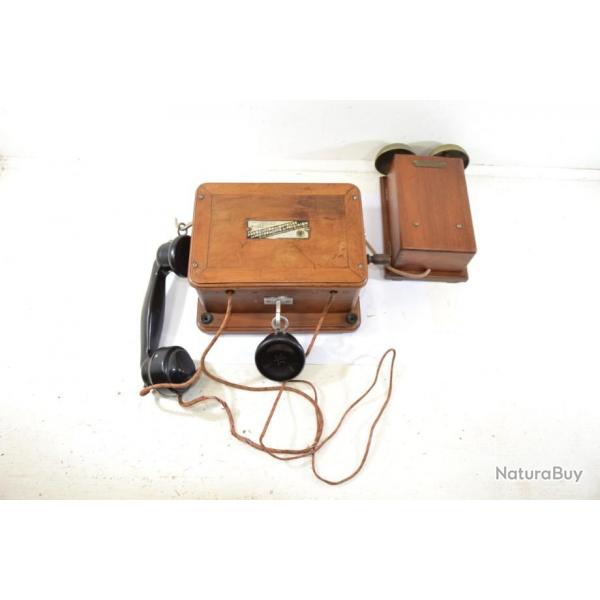 Ancien telephone de collection bois. Mural. Type 309.9 dco bureau vintage commissariat caserne bar