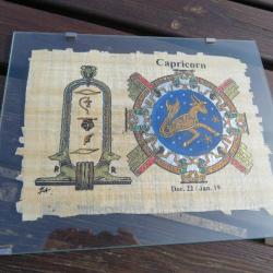 VINTAGE - Véritable papyrus égyptiens peint a la main sous verre signe zodiacal du Capricorne (XXé)