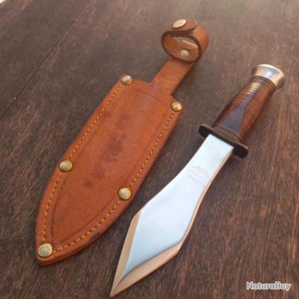 Rare Couteau de lanc SABATIER DAGUE Double Tranchants avec tui en cuir