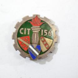 Insigne C.I.T. 156, Ctr d'Instr du Train, CIT Drago  guilloché émail, argenté et doré, anneaux