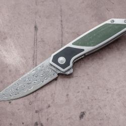 Couteau Begg Knives Diamici Black/Green Manche G-10 Lame Damas IKBS Linerlock Clip BG015M