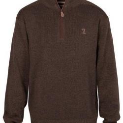 Pull chasse col zippé marron brodé PERCUSSION