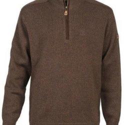 Pull chasse col zippé marron brodé PERCUSSION