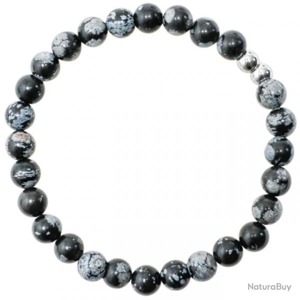 Bracelet en obsidienne neige - Perles rondes 6 mm