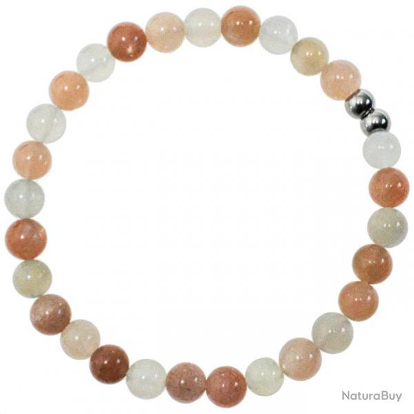Bracelet en pierre de lune orange - Perles rondes 6 mm