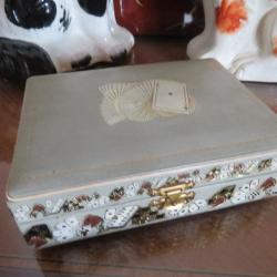 VINTAGE - Coffret à jeux de cartes en cuir à 3 compartiments  - Marque Renascença (XXé)