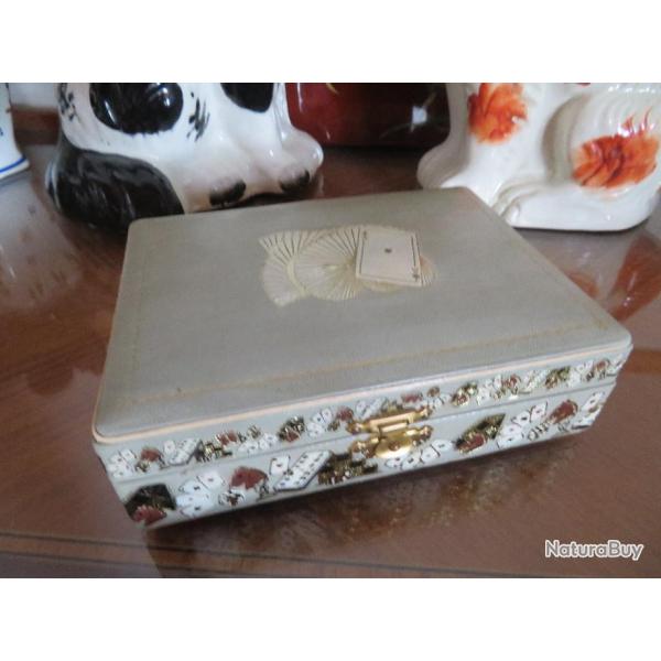 VINTAGE - Coffret  jeux de cartes en cuir  3 compartiments  - Marque Renascena (XX)
