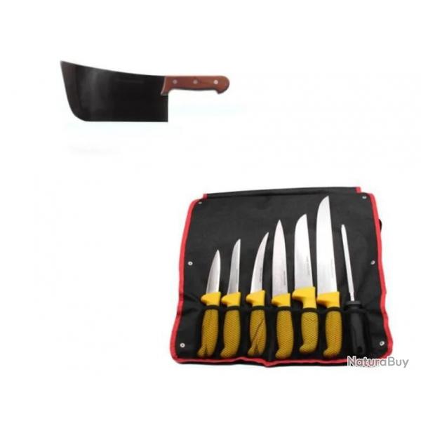 Vente flash Sacoche de couteaux professionnel et feuille de boucher lame arrondie pradel excellence