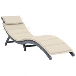 Transat chaise longue bain de soleil lit de jardin terrasse meuble d'extérieur avec coussin gris bo