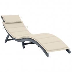 Transat chaise longue bain de soleil lit de jardin terrasse meuble d'extérieur avec coussin gris bo