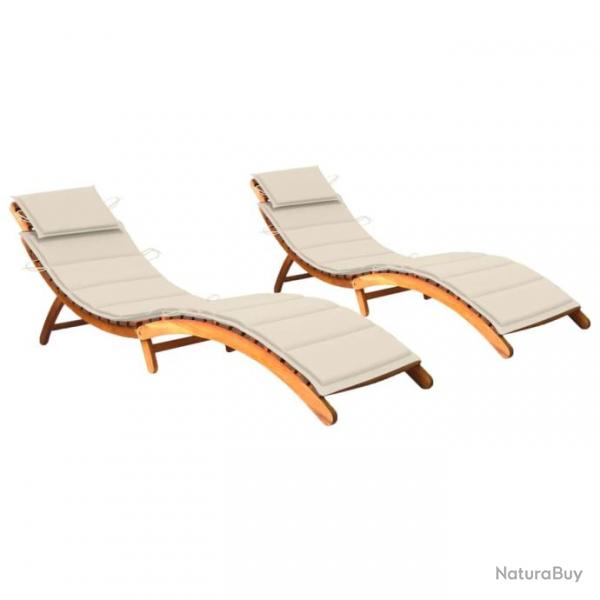 Lot de 2 transats chaise longue bain de soleil lit de jardin terrasse meuble d'extrieur avec couss