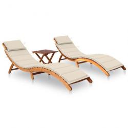 Lot de 2 transats chaise longue bain de soleil lit de jardin terrasse meuble d'extérieur avec table