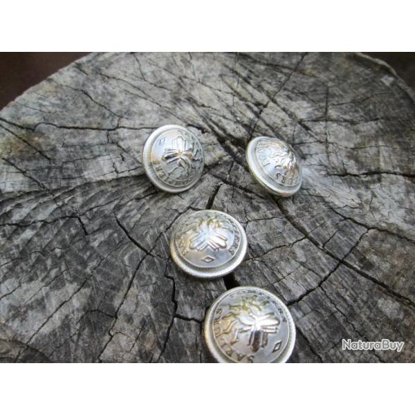 4 boutons (22mm) de veste pompier  couleur argent (a)