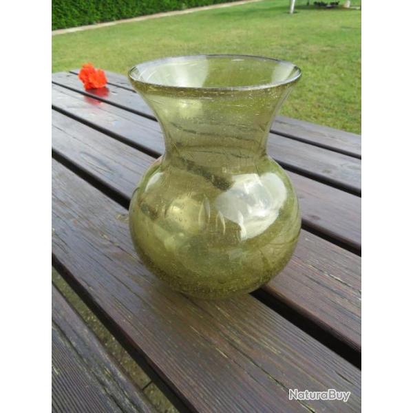VINTAGE - Ancien Vase en verre bull, souffl a la main dans le style de BIOT (Vers 1960-70)