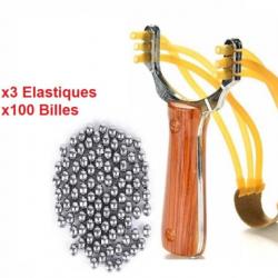 Kit Fronde Lance-Pierre 3 Elastique + 100 Billes Slingshot Ultra Puissante Chasse