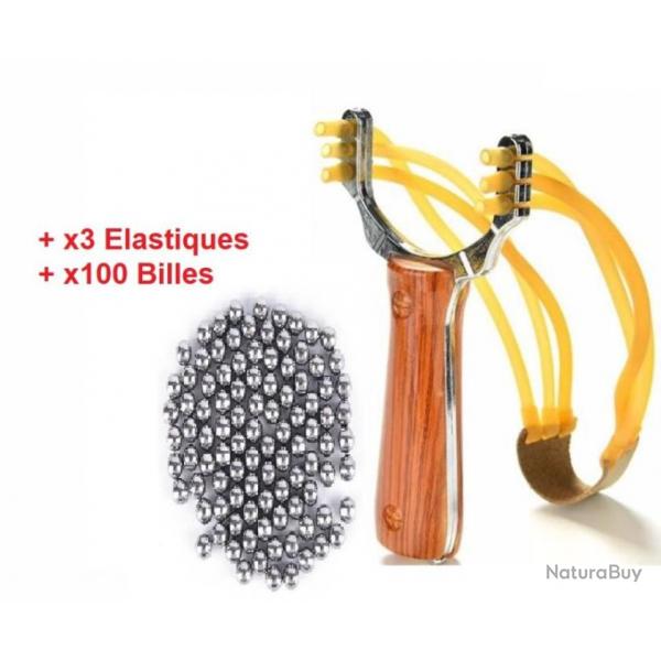 Kit Fronde Lance-Pierre 3 Elastique + 100 Billes Slingshot Ultra Puissante Chasse