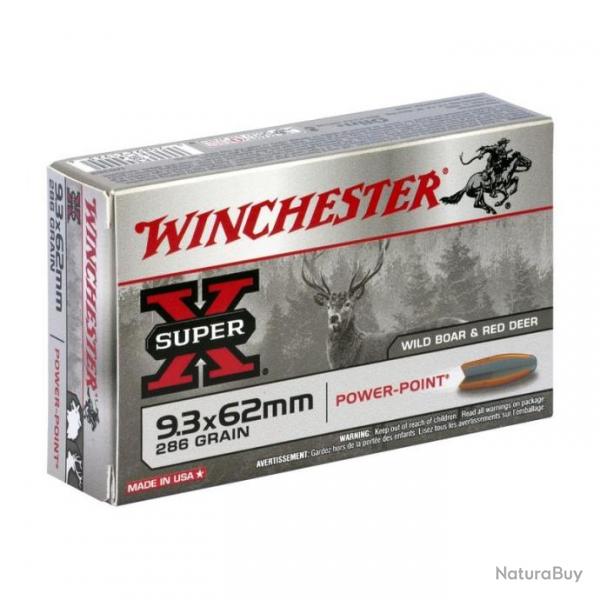 Balles Winchester Super X Power-Point , Calibre: 9,3*62. Lot de 40 cartouches.