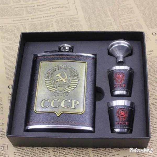 Flasque - Fiole - Flacon Chasse + 2 Gobelets en Inox - URSS - Union Sovitique Russie